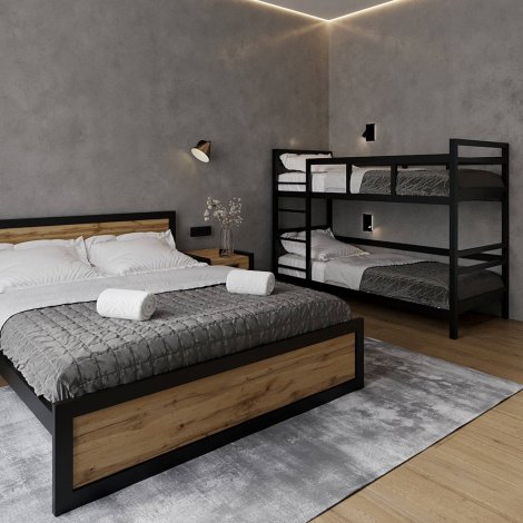 Ліжко Loft 160 + Тумба приліжкова Loft 2 шт. + Ліжко Loft двоярусне